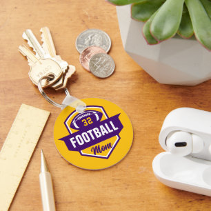 Paarse en gouden Football Mom Jersey Nummer Foto Sleutelhanger