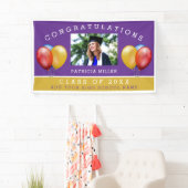 Paarse en gouden foto Afstuderen gefeliciteerd Spandoek (Insitu)