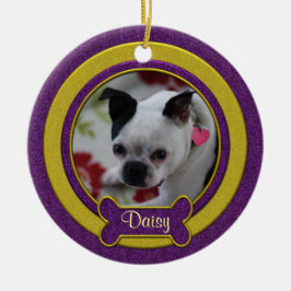 Paarse en Gouden Foto Kerst Ornament voor Huisdier