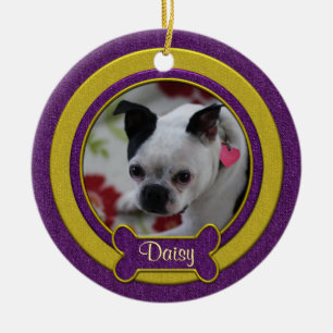 Paarse en Gouden Foto Kerst Ornament voor Huisdier