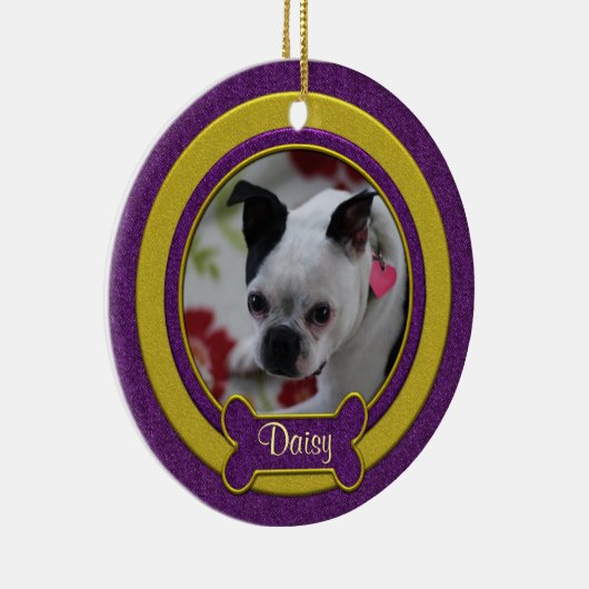 Paarse en gouden foto kerstversiering keramisch ornament (Rechts)