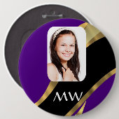 Paarse en gouden foto template ronde button 6,0 cm (Voorkant /achterkant)