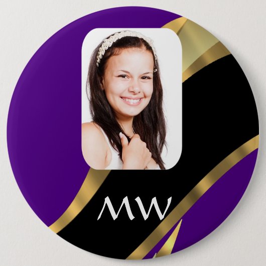 Paarse en gouden foto template ronde button 6,0 cm (Voorkant)