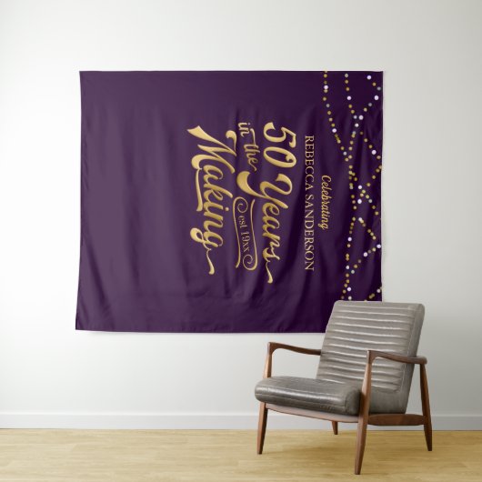 Paarse en gouden fotobackdrop voor 50ste verjaarda wandkleed (In Situ (horizontaal))