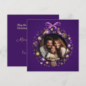 Paarse en Gouden Fotokrans Feestdagenkaart (Voorkant / Achterkant)
