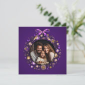 Paarse en Gouden Fotokrans Feestdagenkaart (Staand voorkant)
