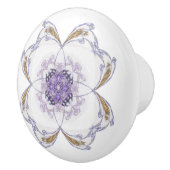 Paarse en gouden Fractal Art Floral-Look Keramische Knop (Rechts)