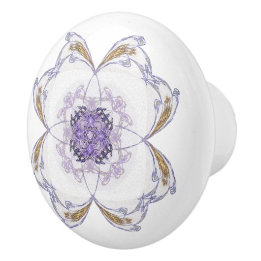 Paarse en gouden Fractal Art Floral-Look Keramische Knop (Rechts)