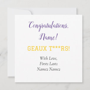 PAARSE EN GOUDEN Geaux Gift Kaart Label