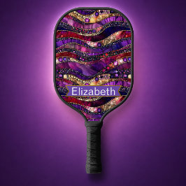 Paarse en Gouden Gejewelde Strata Gepersonaliseerd Pickleball Paddle