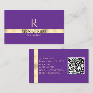 Paarse en gouden, genereer QR-codenaam en monogram Visitekaartje