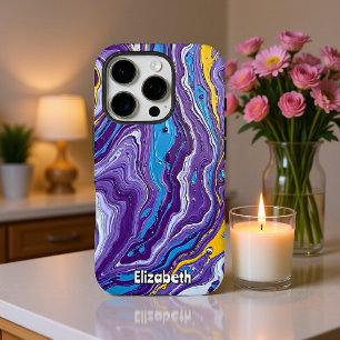 Paarse en Gouden Geode Flow iPhone 16 Pro Hoesje