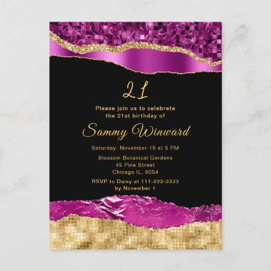 Paarse en gouden glam tranen verjaardagsfeestje briefkaart (Voorkant)