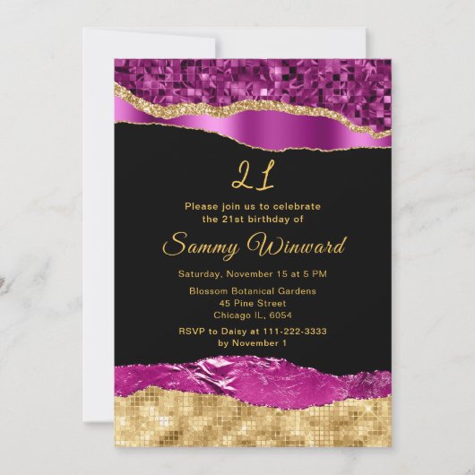 Paarse en gouden glam tranen verjaardagsfeestje kaart (Voorkant)