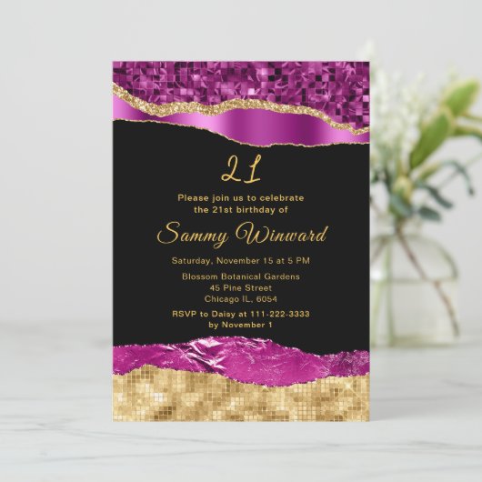 Paarse en gouden glam tranen verjaardagsfeestje kaart (Staand voorkant)