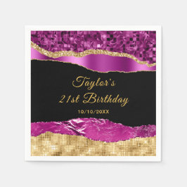 Paarse en gouden glam tranen verjaardagsfeestje servet