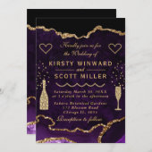 Paarse en gouden glinsterende agaat marmeren bruil kaart (Voorkant / Achterkant)