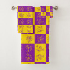 Paarse en gouden glinsterende bloemenpatroon bad handdoek