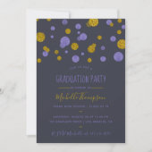 Paarse en gouden glinsterende confetti afstudeerfe kaart (Voorkant)