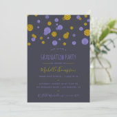 Paarse en gouden glinsterende confetti afstudeerfe kaart (Staand voorkant)