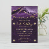 Paarse en gouden glitter agaat 21e verjaardag kaart (Staand voorkant)