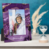 Paarse en Gouden Glitter Agaat Elegante Naam Foto Fotoplaat (Zijkant)