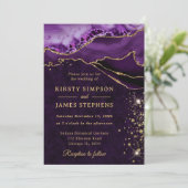 Paarse en Gouden Glitter Agaat Wedding Kaart (Staand voorkant)