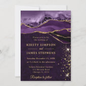 Paarse en Gouden Glitter Agaat Wedding Kaart (Voorkant)