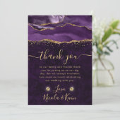 Paarse en Gouden Glitter Agate Bruiloft Bedankkaart (Staand voorkant)