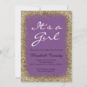 Paarse en gouden glitter Baby Girl Shower Kaart (Voorkant)
