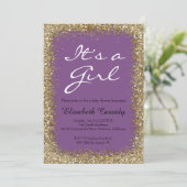Paarse en gouden glitter Baby Girl Shower Kaart (Staand voorkant)