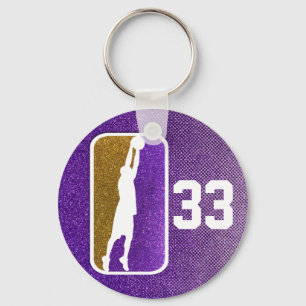 Paarse en Gouden Glitter Basketbal Sport Ontwerp Sleutelhanger