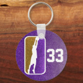 Paarse en Gouden Glitter Basketbal Sport Ontwerp Sleutelhanger (Voorkant)