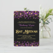 Paarse en gouden Glitter Bat Mitzvah Kaart (Staand voorkant)