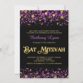 Paarse en gouden Glitter Bat Mitzvah Kaart (Voorkant)