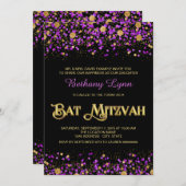 Paarse en gouden Glitter Bat Mitzvah Kaart (Voorkant / Achterkant)