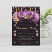 Paarse en Gouden Glitter Baubles Kerstfeest Kaart (Staand voorkant)