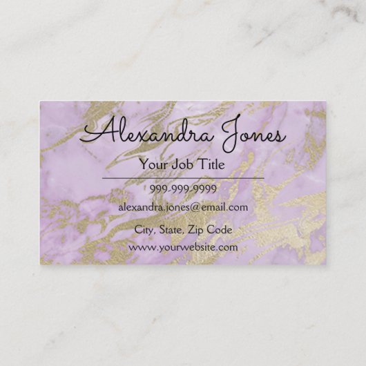 Paarse en gouden glitter en sprankelend marmer visitekaartje (Achterkant)