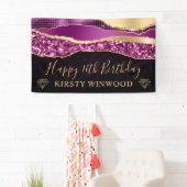 Paarse en gouden Glitter Glam Edge Sweet Sixteen Spandoek (Insitu)