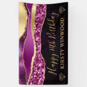 Paarse en gouden Glitter Glam Edge Sweet Sixteen Spandoek (Verticaal)