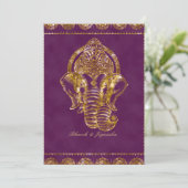 Paarse en gouden glitter Indiase huwelijksuitnodig Kaart (Staand voorkant)