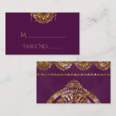 Paarse en Gouden Glitter Indiase Trouwplaats Kaart Plaatskaartje (Voorkant / Achterkant)