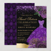 Paarse en gouden Glitter Jurk Glam Rozen Sweet 16 Kaart (Voorkant / Achterkant)
