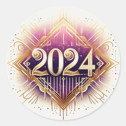 Paarse en gouden Glitter Klasse van 2024 Ronde Sticker (Voorkant)