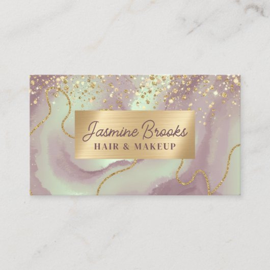 Paarse en gouden glitter luxe visitekaartje (Voorkant)