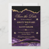 Paarse en Gouden Glitter Marmeren Agaat Save the D Save The Date (Voorkant)