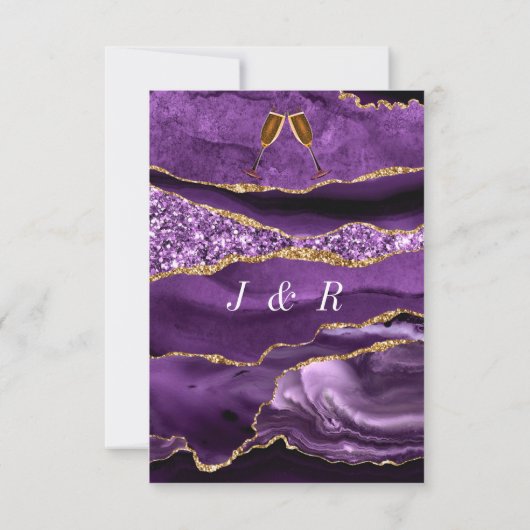 Paarse en gouden glitter marmeren bruiloft uitnodi (Achterkant)