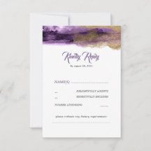 Paarse en gouden Glitter Modern Wedding RSVP