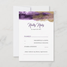 Paarse en gouden Glitter Modern Wedding RSVP Kaartje