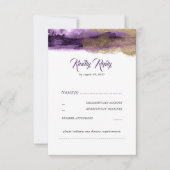 Paarse en gouden Glitter Modern Wedding RSVP Kaartje (Voorkant)